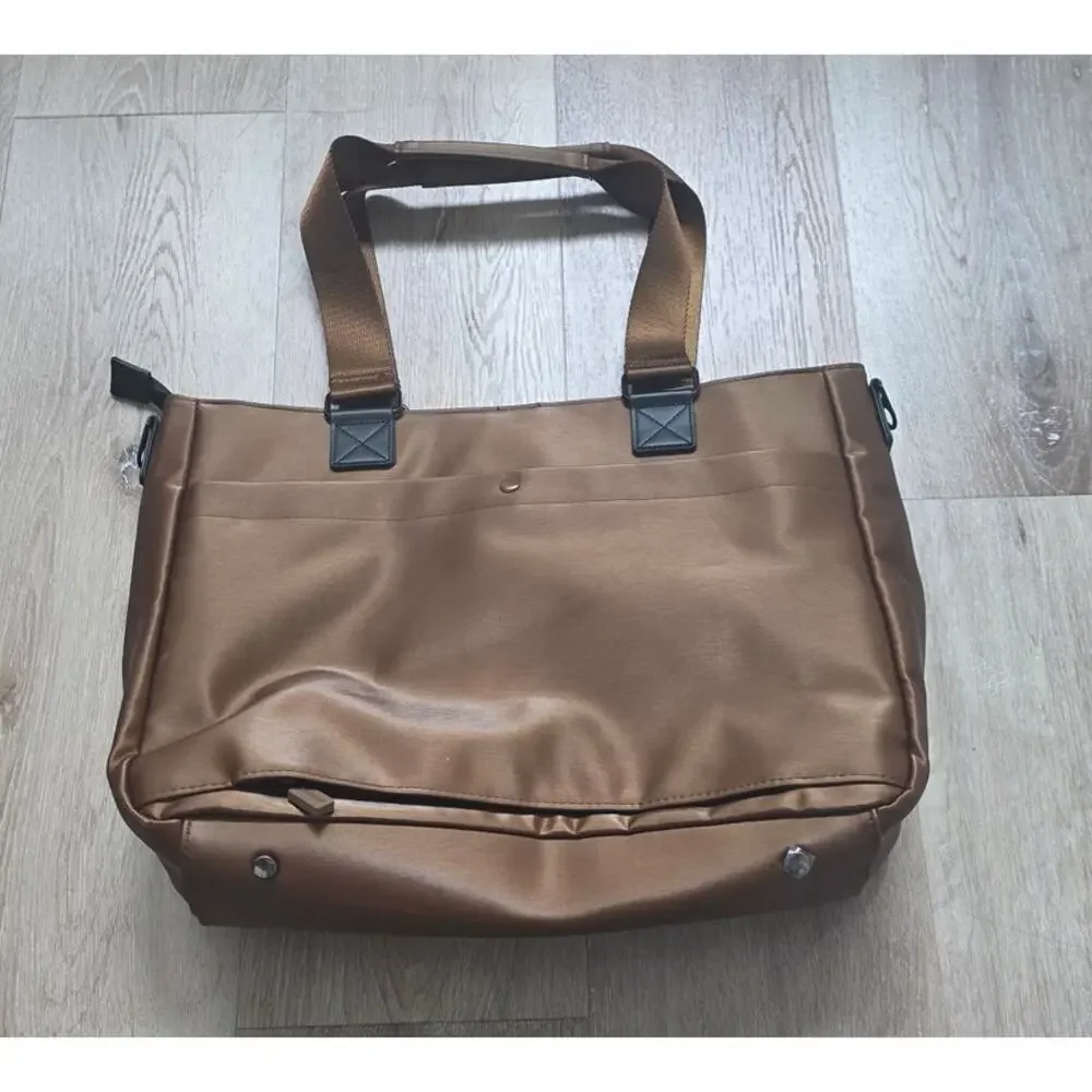 IHKWIP Excelsior Metallic Mocha Cargo Catchall Tote with Crossbody Strap $97